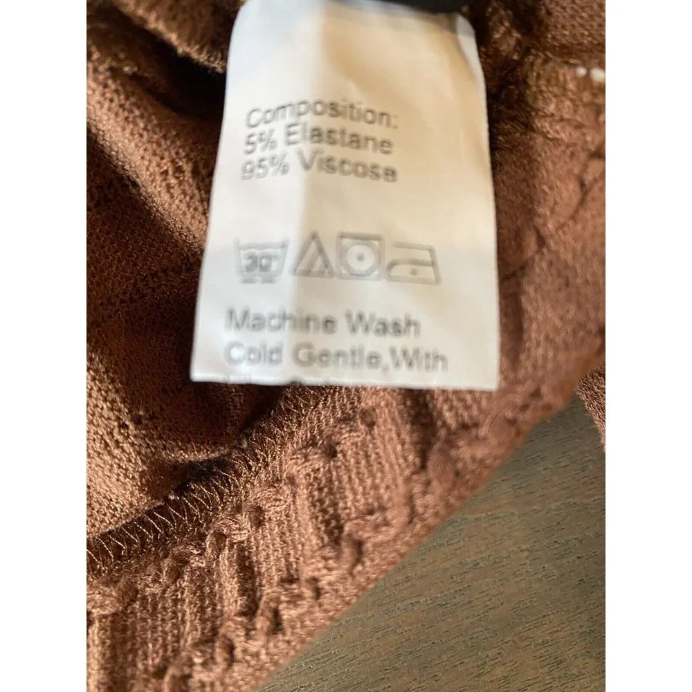 Shein Shirt Women's Large Long Sleeve Crop Front Wrap Stretchy Brown Top V Neck